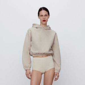 NWT Zara Cropped Hooded Sweatshirt Size M